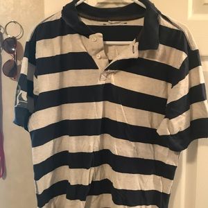 Mens Old Navy polo shirt navy blue/cream striped